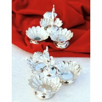 German Silver Peacock 3 Cup Kumkuma Stand