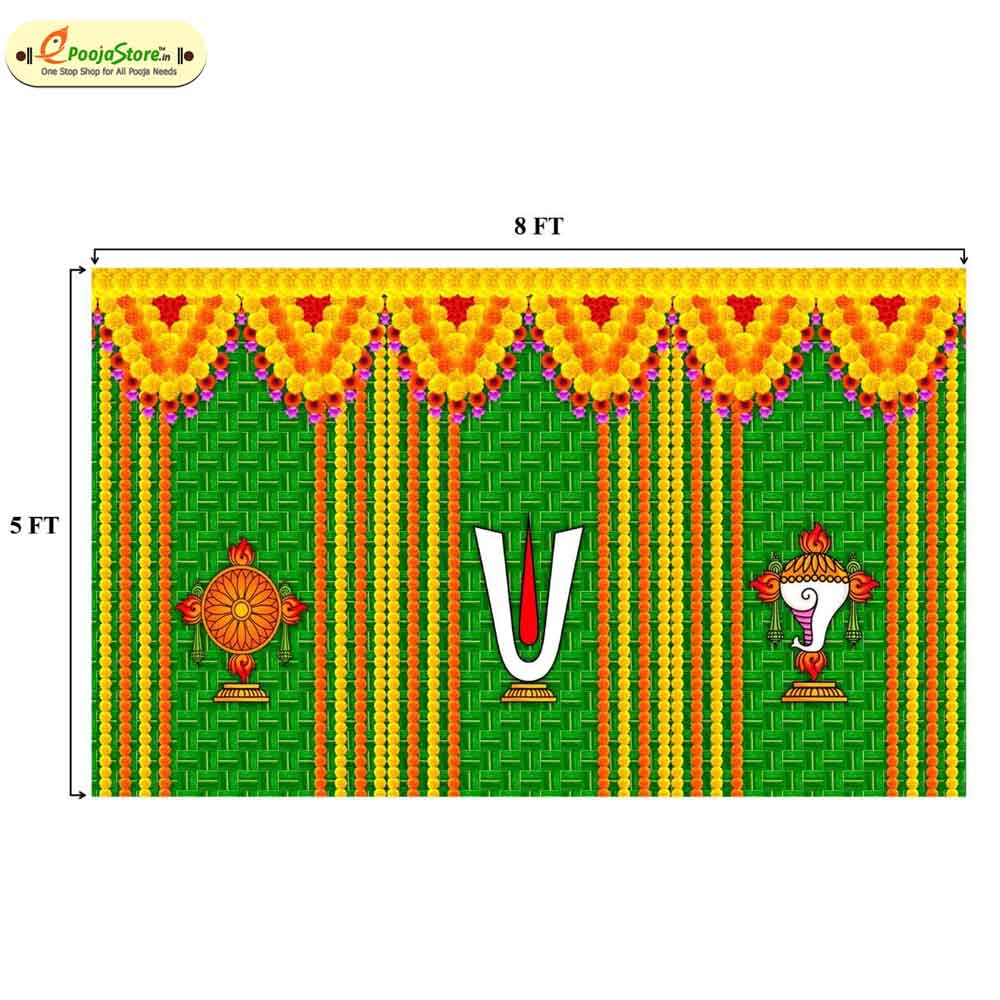Shanku Chakra Namam Wall Drop - 5X8 Feet Multi Colors Shanku Chakra Namam Wall Drop - 5X8 Feet Multi Colors