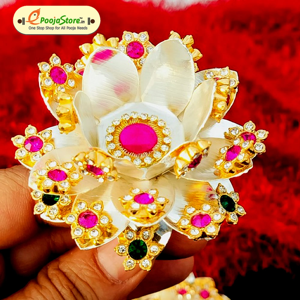 German Silver Stone Work Lotus For Mahalakshmi 