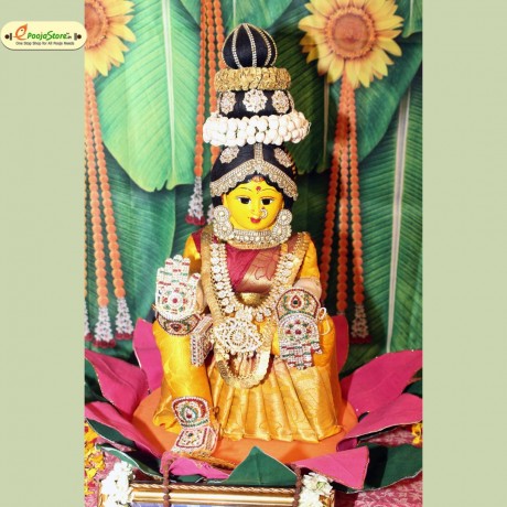 Decorated Varalakshmi Idol With Padma Asanam