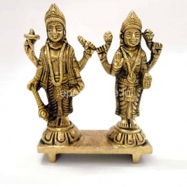 Pure Brass Lord Vishnu and  Lakshmi Devi Idol (4 Inches)
