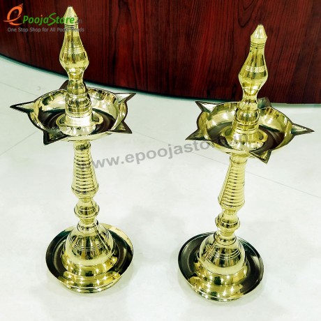 Brass Decorative Fancy Kerala Diya / Oil  Lamp Pack Of 1 (Size 10.5 Inchs)