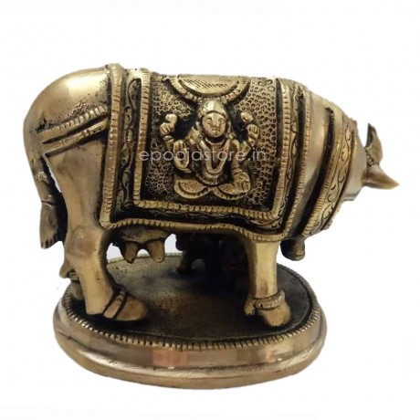 Kamdhenu (Brass Cow and Calf Idol 5 Inches Width)
