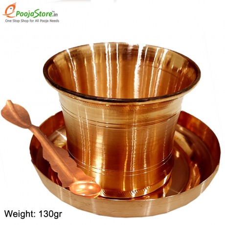 Pure Copper Panchapatra / Achmani Pali Set for Rituals  ( Pack of 3 (1 Glass, 1 Spoon and 1 Plate)).Big Size
