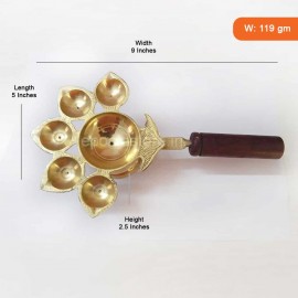 Pancha Arathi With Wood Handle Brass  (9 inches)