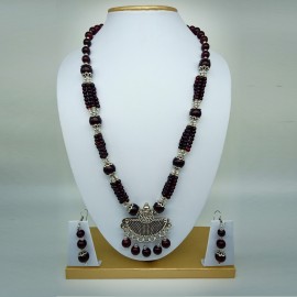 Oxidized Dark Maroon Beads Necklace Set 