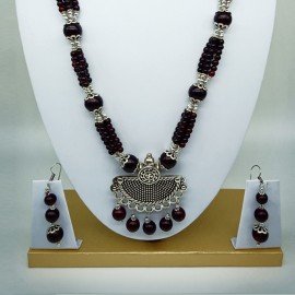 Oxidized Dark Maroon Beads Necklace Set 
