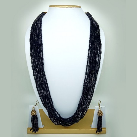 Semi Precious  Black Spinel Necklace Set  (10 Layers) 