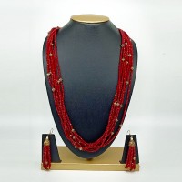 Semi Precious Ruby Necklace Set (10 Layers)