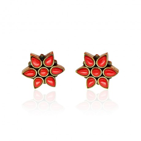 Red Coral Flower Stud 