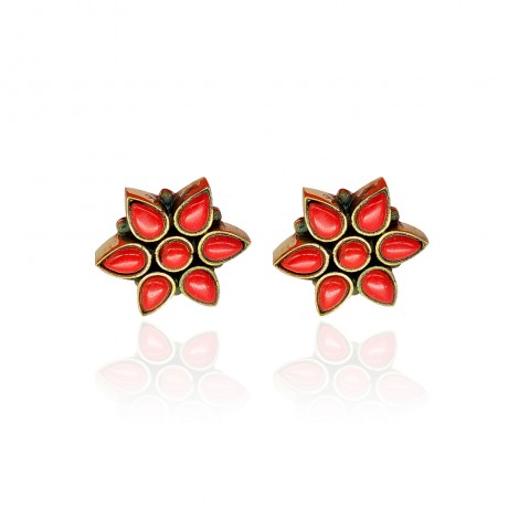 Red Coral Flower Stud 