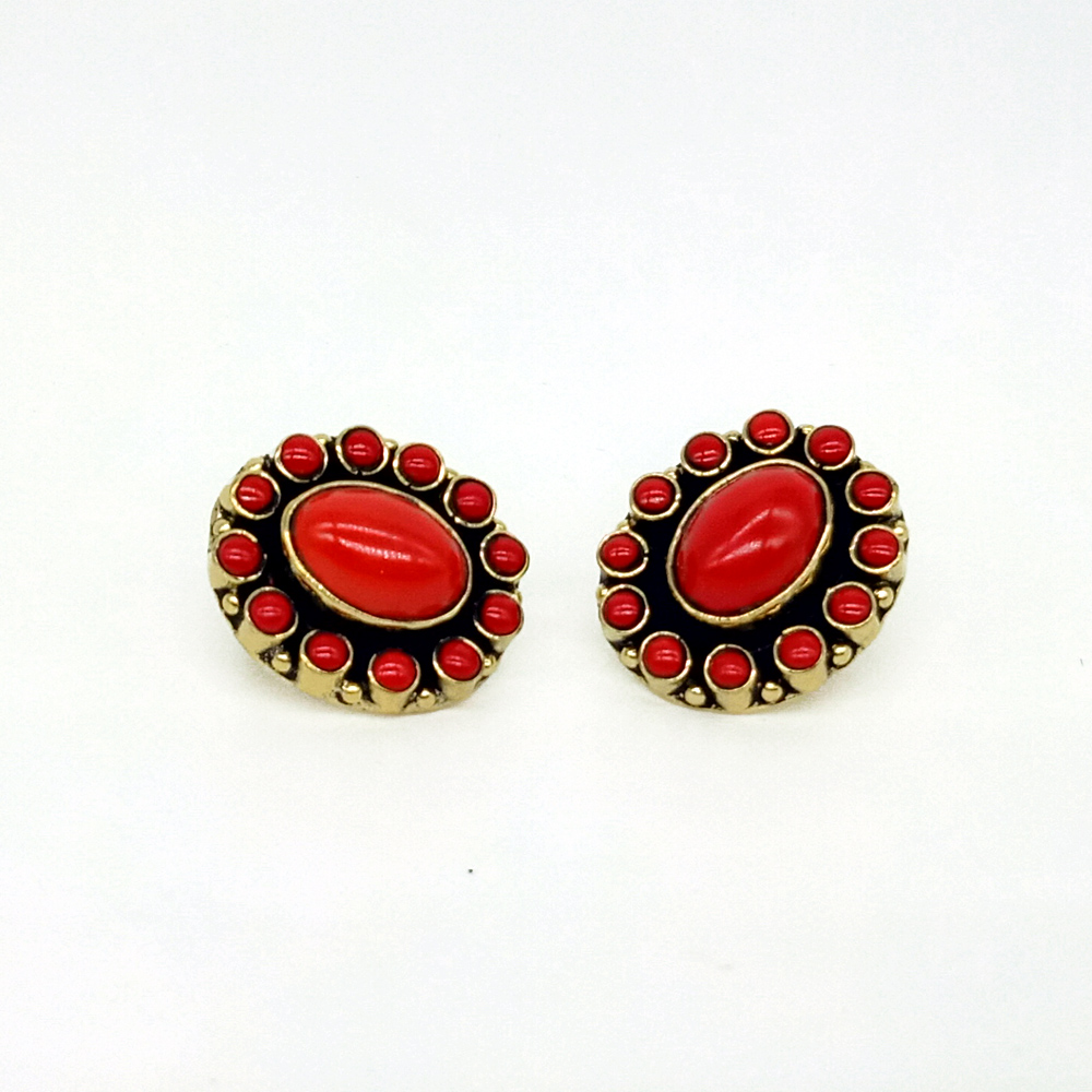 Semi Precious Red Coral Stud