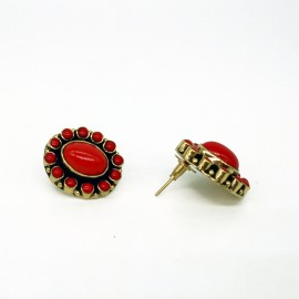 Semi Precious Red Coral Stud