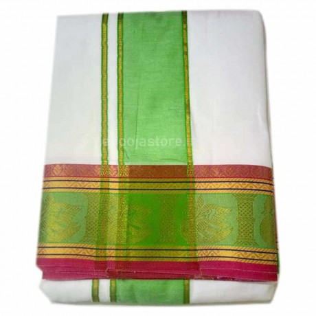 Pure Cotton Dhothi with Green Colour Border (9*5)