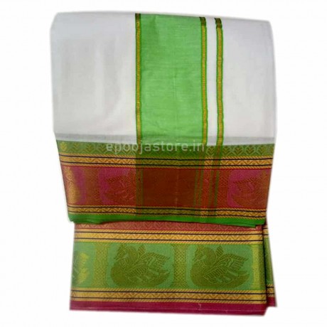 Pure Cotton Dhothi with Green Colour Border (9*5)