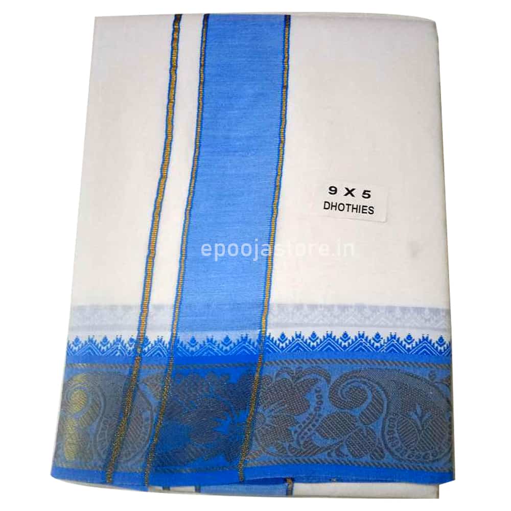 Dhoti Pink and  Blue Color Border (Rich Cotton Handlooms 9x5)