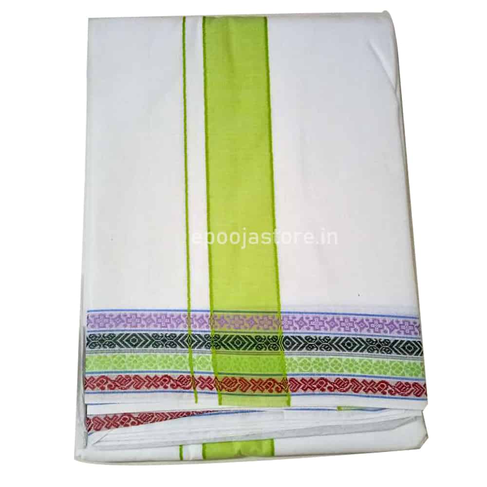 Dhoti Green and Mixed Color Border (Cotton Dhoti)