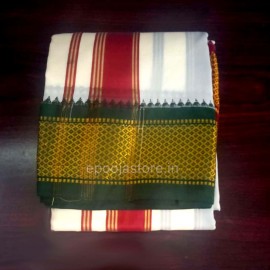 Pure Cotton Dhothi Cream Colour with Maroon & Green Border (2.5 Size)