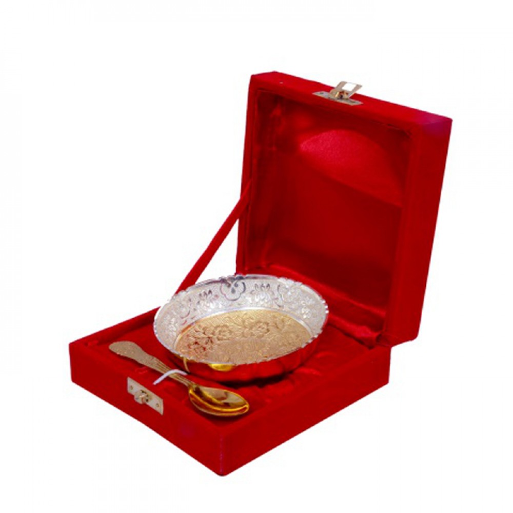 Gold & Silver Plated Brass Traditional Bowl 4'' Diameter Gold & Silver Plated Brass Traditional Bowl 4'' Diameter