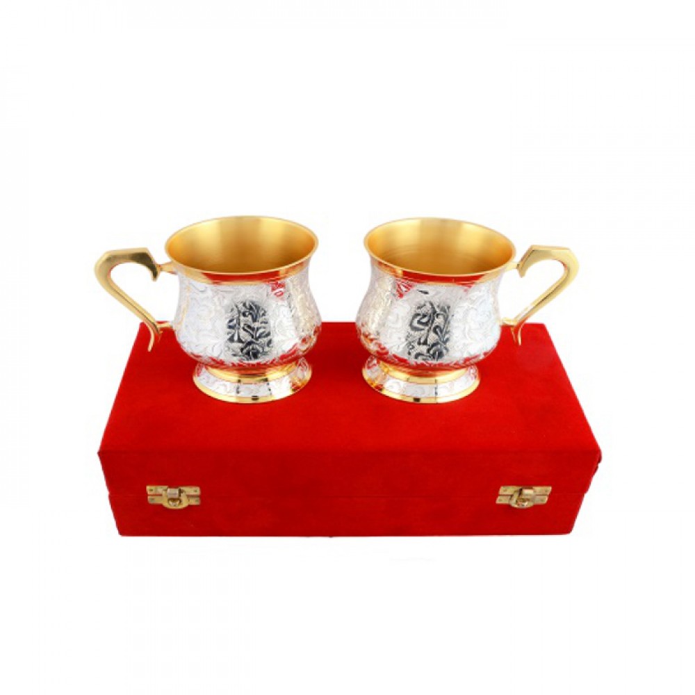 Silver & Gold Plated Brass Coffee Mug Set 3.25'' x 4.5'' Silver & Gold Plated Brass Coffee Mug Set 3.25'' x 4.5''
