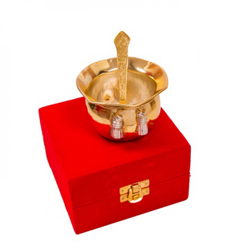 Silver & Gold Plated Handi with Spoon 3.5" Diameter Silver & Gold Plated Handi with Spoon 3.5" Diameter