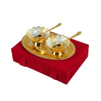 Gold & Silver Plated Brass Bowl Set 5 Pcs. (Bowls 4" Diameter & Tray 10" x 8") 