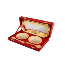 Silver & Gold Plated Brass Shell Shaped Bowl Set 5 Pcs. (Bowl 4'' x 3.75'' & Tray 9.5'' x 5.5'')