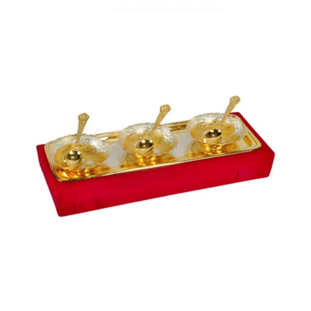 Gold & Silver Plated Brass Bowl Set 7 Pcs. (Bowls 4'' Diameter & Tray 13" x 5.5") Gold & Silver Plated Brass Bowl Set 7 Pcs. (Bowls 4'' Diameter & Tray 13" x 5.5")