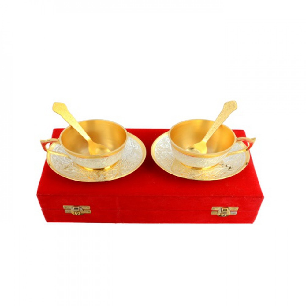 Silver & Gold Plated Brass Cup & Saucer Set ( Cup 3" Diameter & Saucer 5" Diameter ) Silver & Gold Plated Brass Cup & Saucer Set ( Cup 3" Diameter & Saucer 5" Diameter )