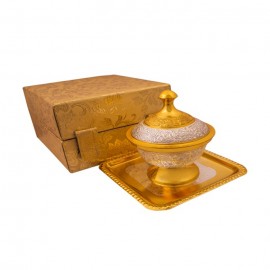 Silver & Gold Plated Brass Mouthfreshner Set (Bowl 4" Diameter, H - 3" & 6'' & Tray 6'' x 6'')