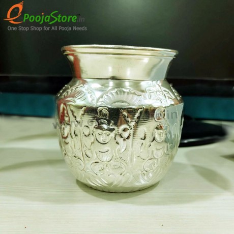 Pure Copper, Silver ASHTALAKSHMI Kalash,Pooja LOTA Silver Coating Copper Pooja LOTA Size-10