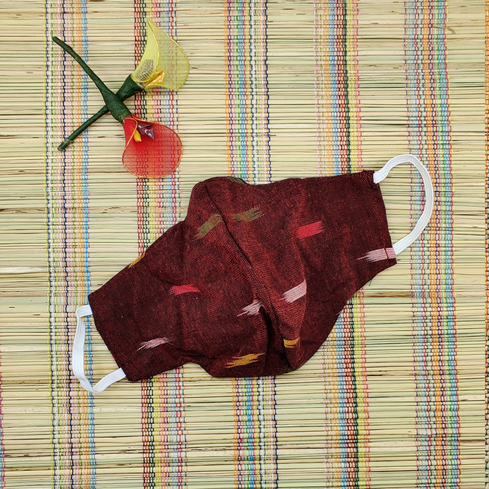 Ikkat & Handloom Cotton Masks (Maroon Colour)