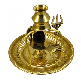 Shivalingam & Brass Plate Kalash With Tripod