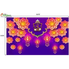 Ganesh Backdrop For Wedding / housewarming / Puja Decoration /Indian Traditional Decor / Pooja Backdrop Design Backdrop Cloth For Pooja Decoration Traditional Background Curtain Cloth for Festival size 5 Feet Height and 8 Feet width(5 * 8)